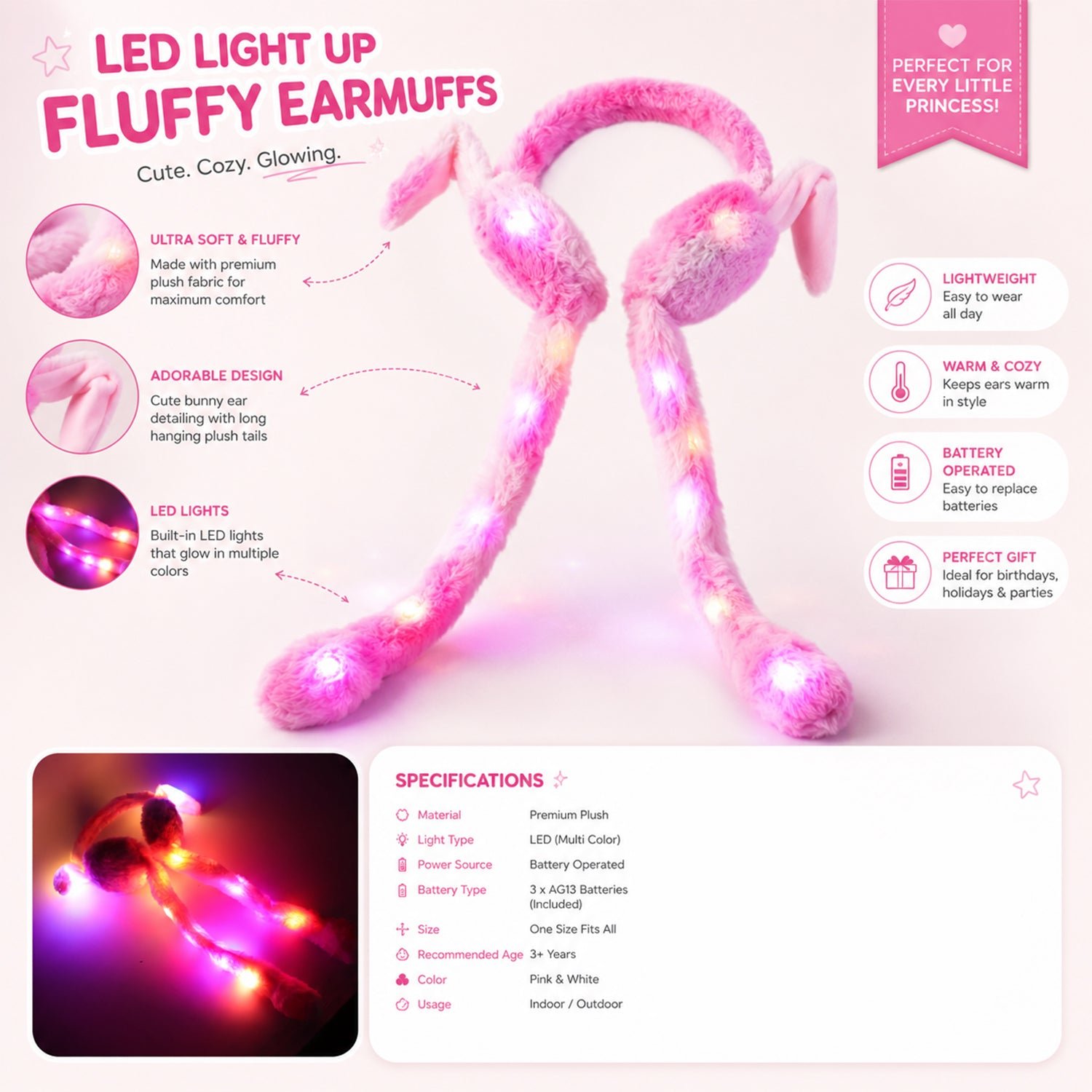 LED Plush Winter Earmuffs with Bunny Ears - Image 4