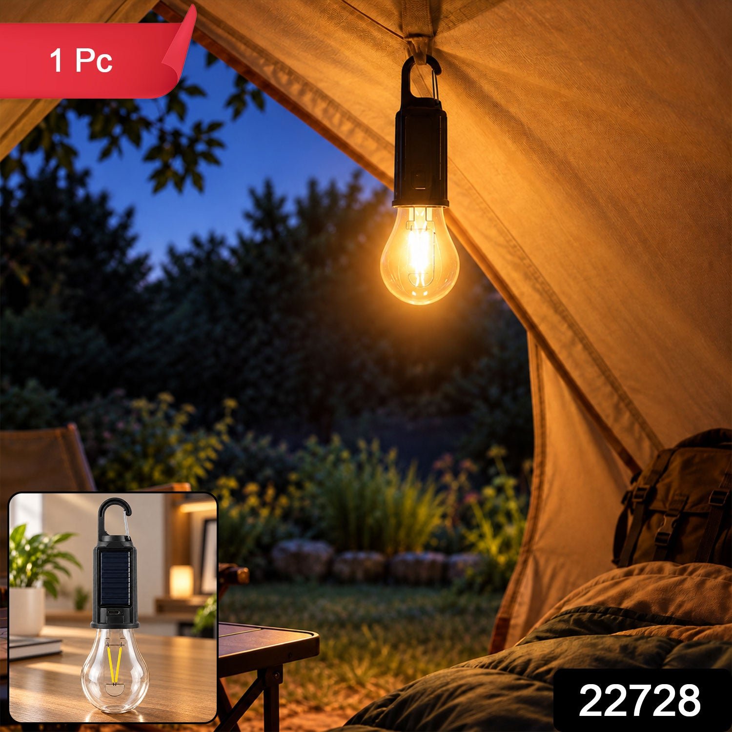 Solar Hanging Camping Lantern, USB-C (1 Pc)