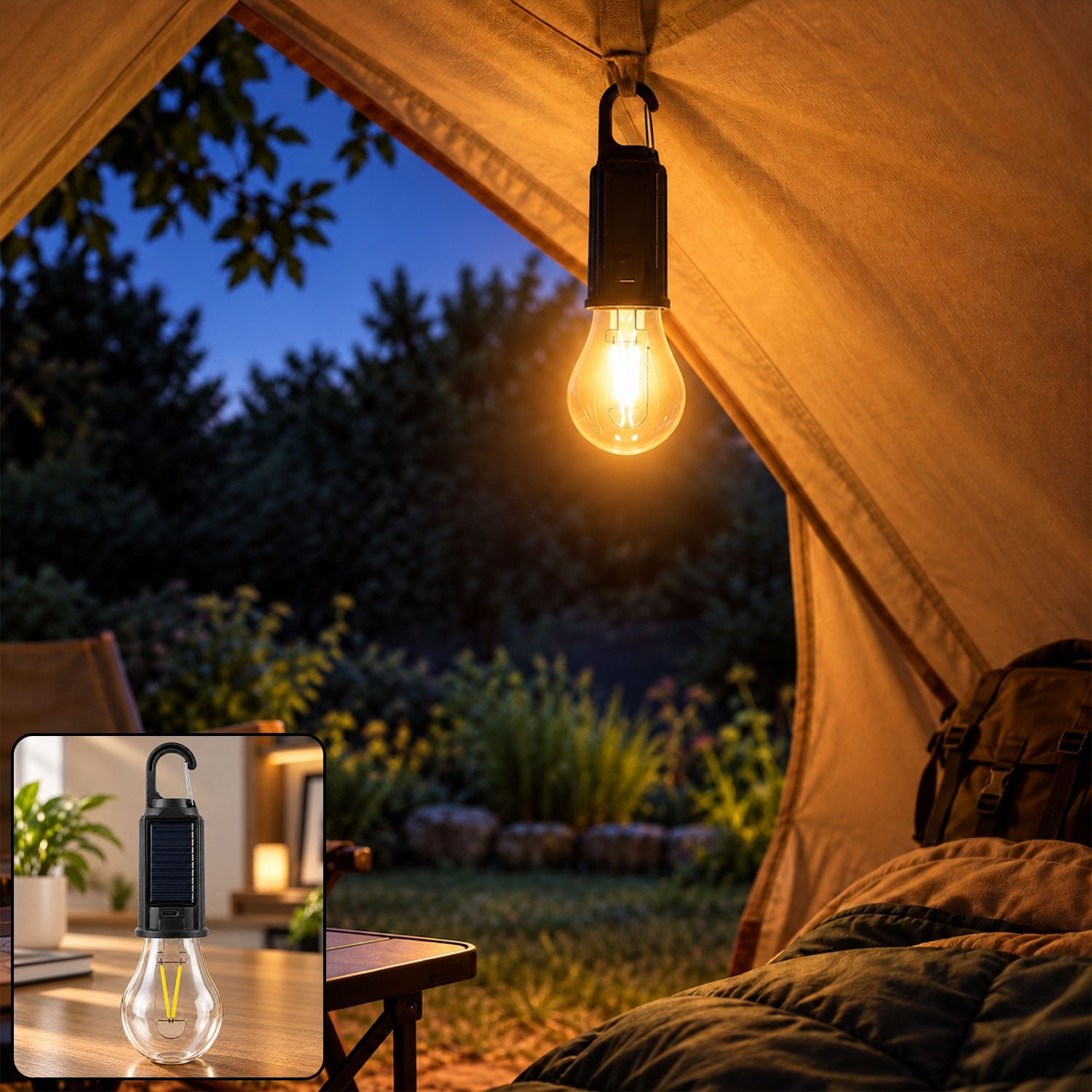 Solar Hanging Camping Lantern, USB-C (1 Pc)